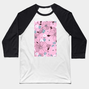 Beautiful drawing flowers leaves Purple Pink Watercolor Seamless Abstract pattern Floral Baseball T-Shirt